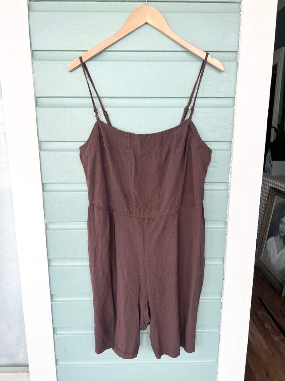 Free people intimately chocolate brown romper shorts overalls casual boho size L